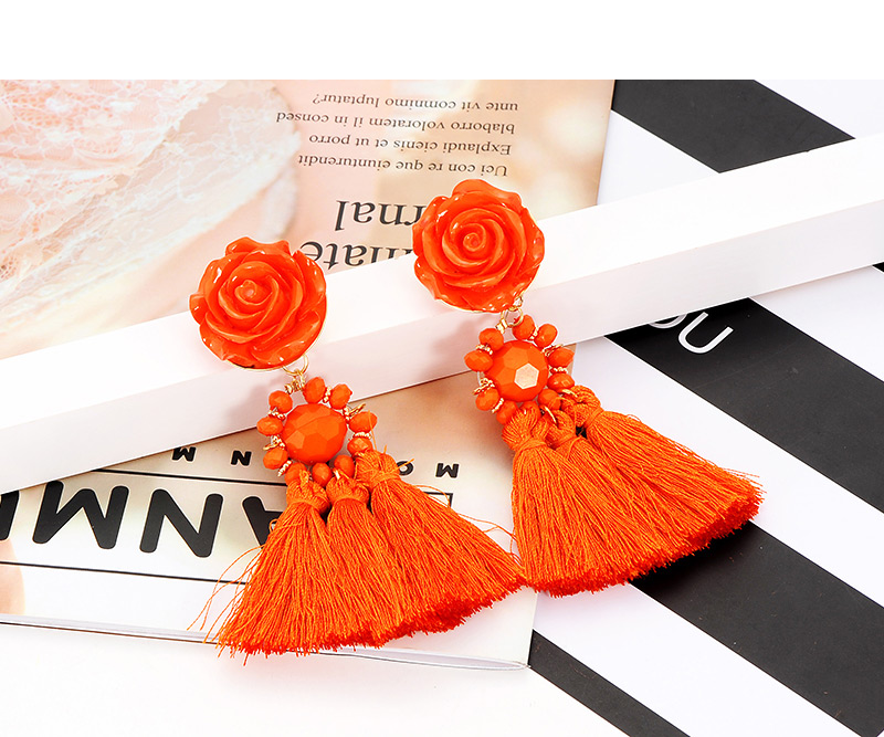 Fashion Claret Red Flower Shape Decorated Tassel Earrings,Drop Earrings