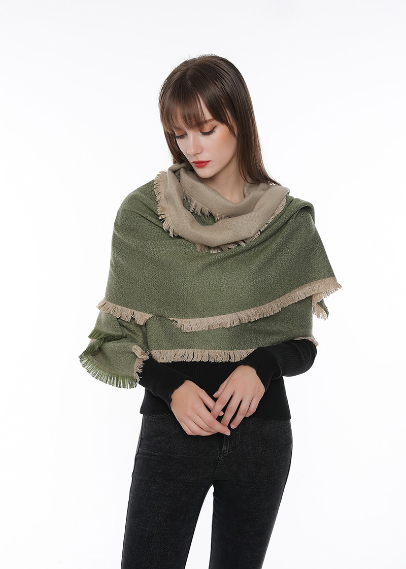 Fashion Green Tassel Decorated Color-matching Scarf,knitting Wool Scaves