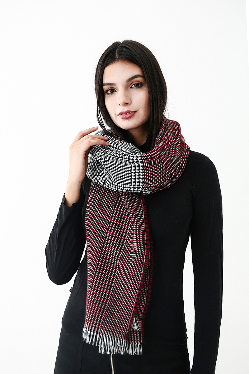 Fashion Claret Red Grids Pattern Decorated Scarf,knitting Wool Scaves