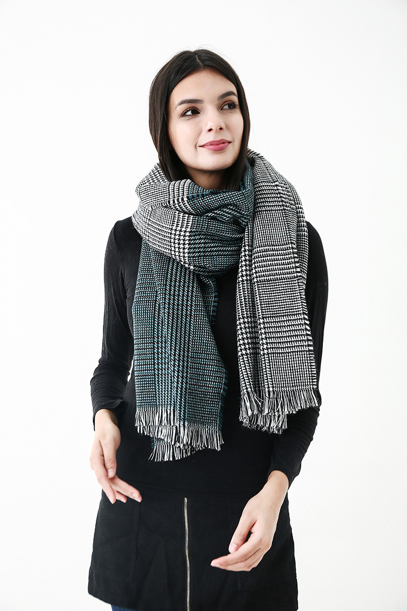 Fashion Gray Grids Pattern Decorated Scarf,knitting Wool Scaves