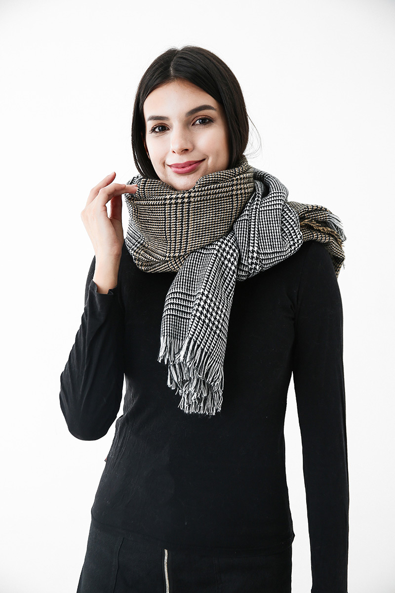 Fashion Gray Grids Pattern Decorated Scarf,knitting Wool Scaves
