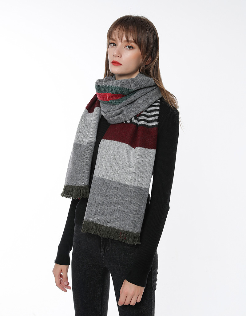 Fashion Dark Green Stripe Pattern Decorated Scarf,knitting Wool Scaves