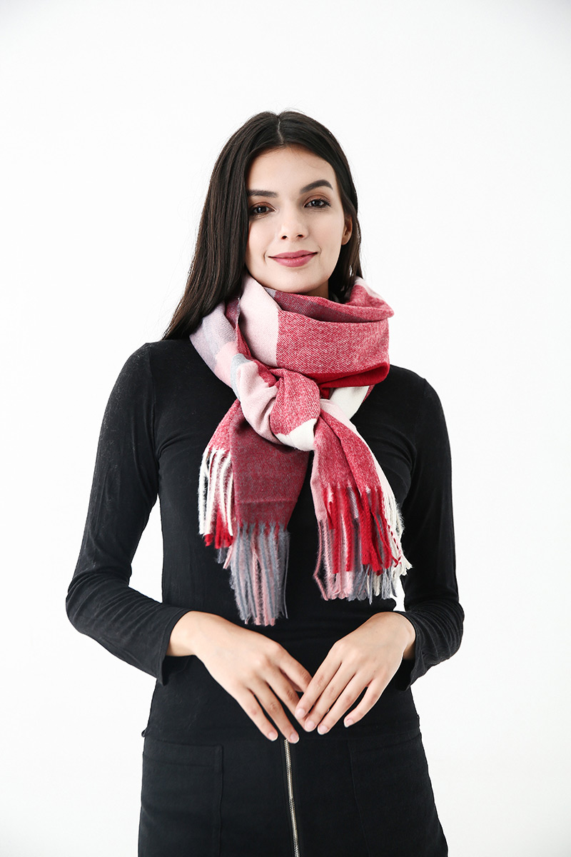 Fashion Red Grids Pattern Decorated Scarf,knitting Wool Scaves