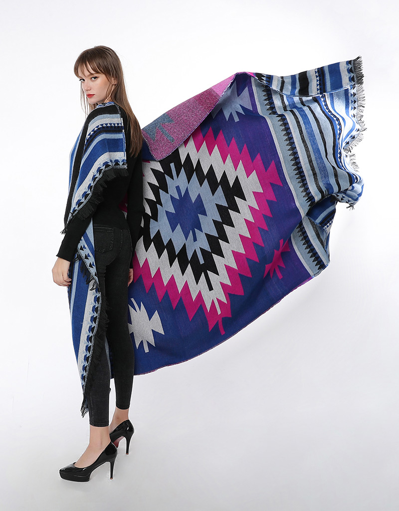 Fashion Blue Geometric Pattern Decorated Scarf,knitting Wool Scaves