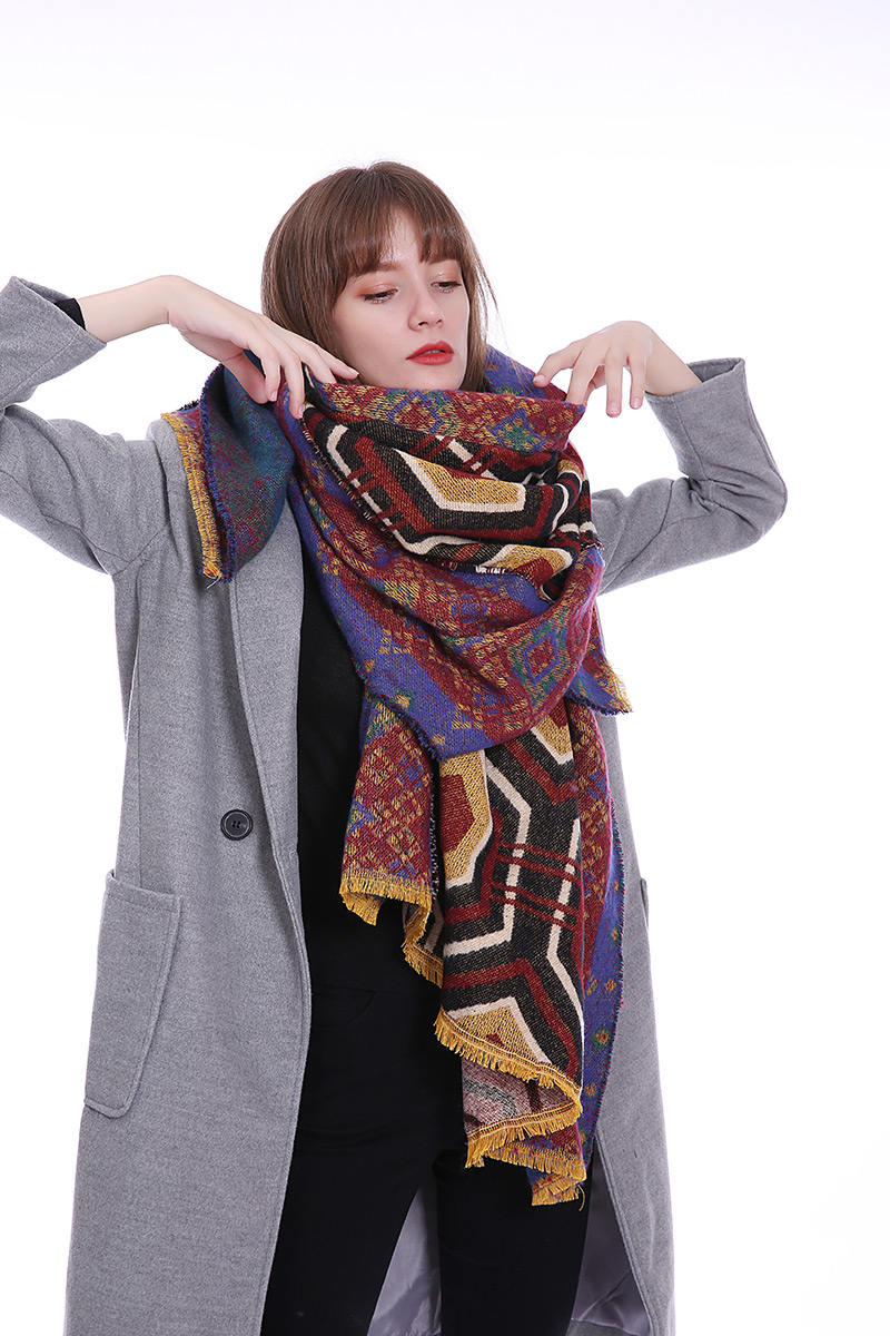 Fashion Claret Red Geometric Pattern Decorated Scarf,knitting Wool Scaves