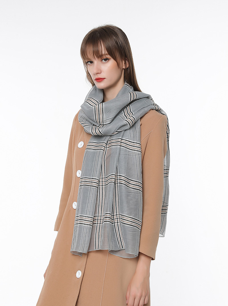 Fashion Gray Grids Pattern Decorated Scarf,Thin Scaves
