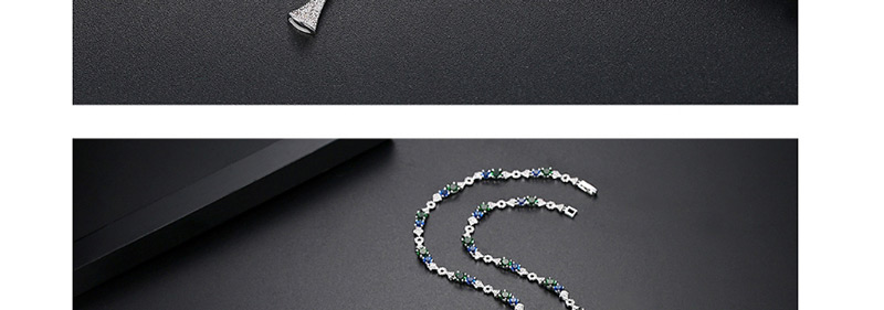 Fashion Green+blue Flower Shape Decorated Full Diamond Necklace,Necklaces