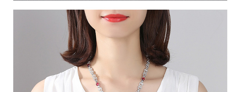 Fashion Silver Color+red Flower Shape Decorated Full Diamond Necklace,Necklaces