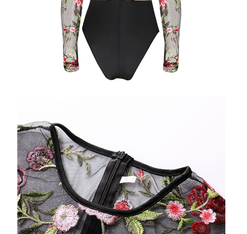 Fashion Black Flower Pattern Decorated Jumpsuit,SLEEPWEAR & UNDERWEAR
