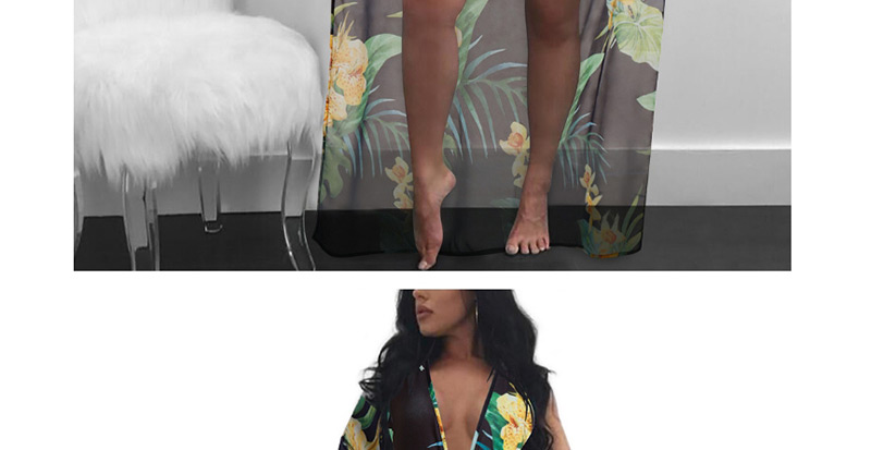 Fashion Black V Neckline Deisgn Flower Pattern Swimwear,Sunscreen Shirts