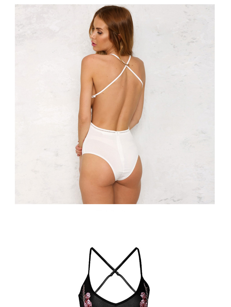 Sexy Black Off-the-shoulder Design Flower Patternm Swimwear,Pants