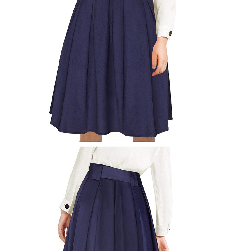 Fashion Navy Pure Color Decorated Dress,Skirts