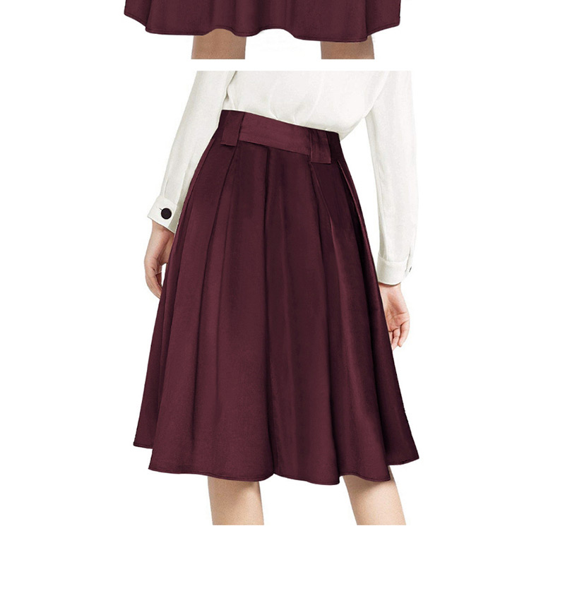 Fashion Claret Red Pure Color Decorated Dress,Skirts