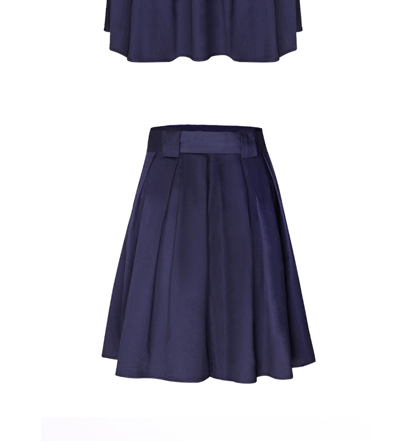 Fashion Navy Pure Color Decorated Dress,Skirts