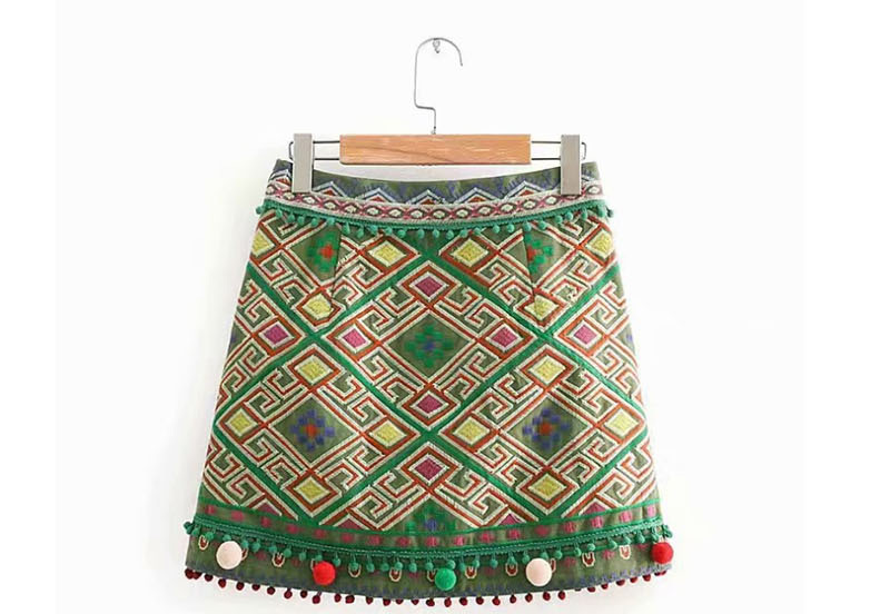 Fashion Green Pom Ball Decorated Embroidery Skirt,Shorts