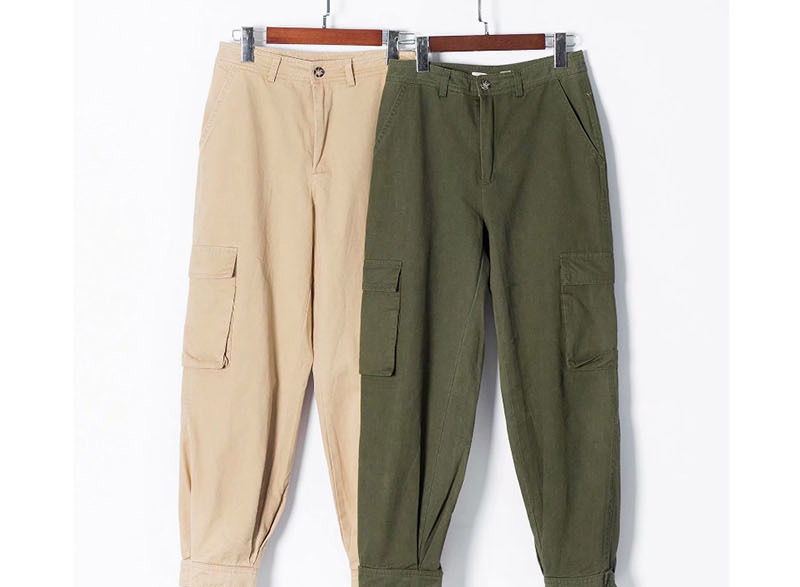 Fashion Olive Green Pure Color Decorated Trousers,Pants