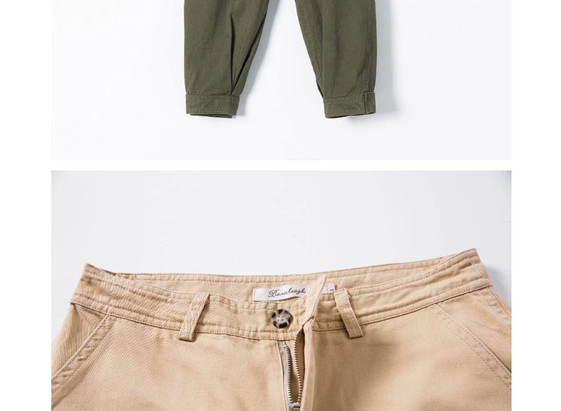 Fashion Olive Green Pure Color Decorated Trousers,Pants