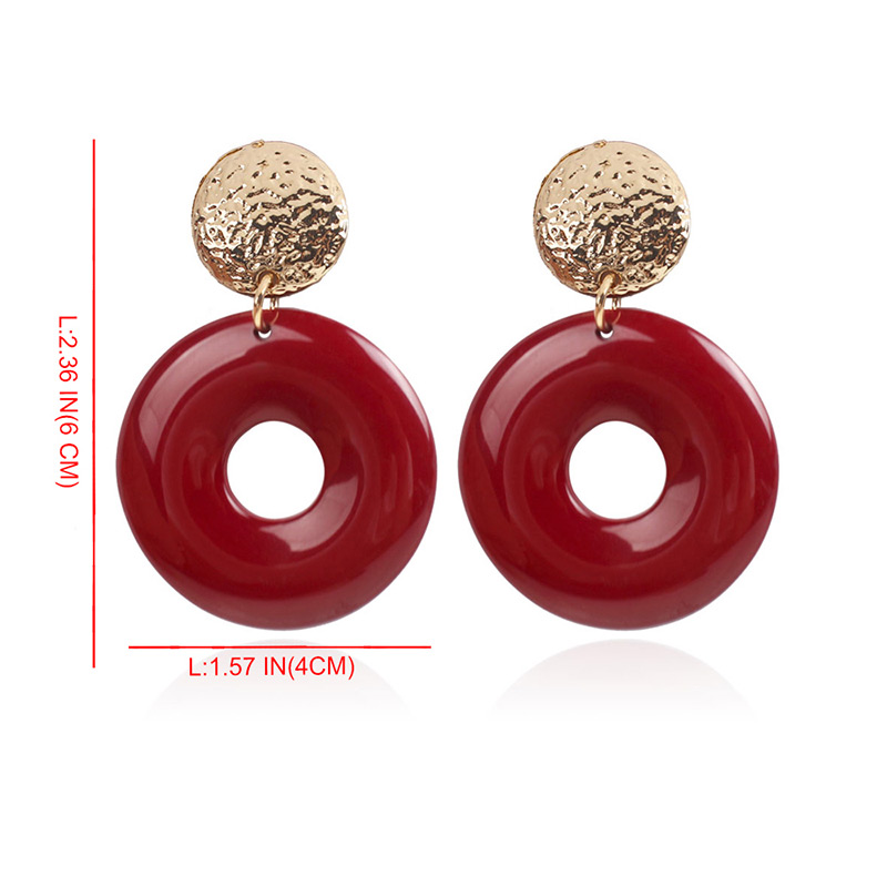 Fashion Claret Red Round Shape Decorated Earrings,Hoop Earrings