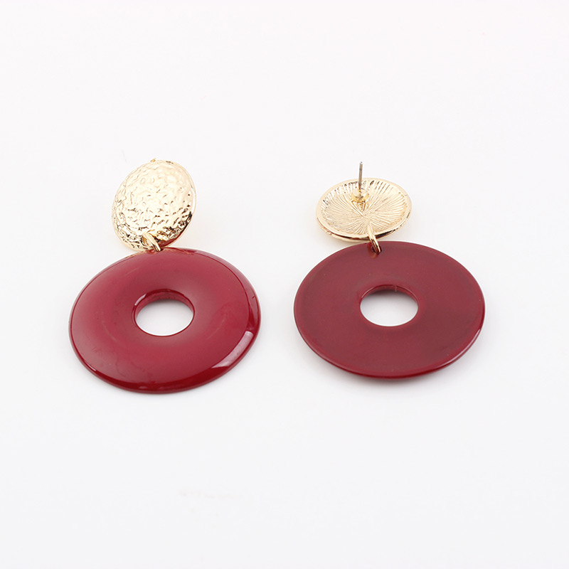 Fashion Claret Red Round Shape Decorated Earrings,Hoop Earrings