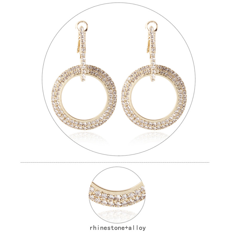 Fashion Gold Color Full Diamond Decorated Round Earrings,Hoop Earrings