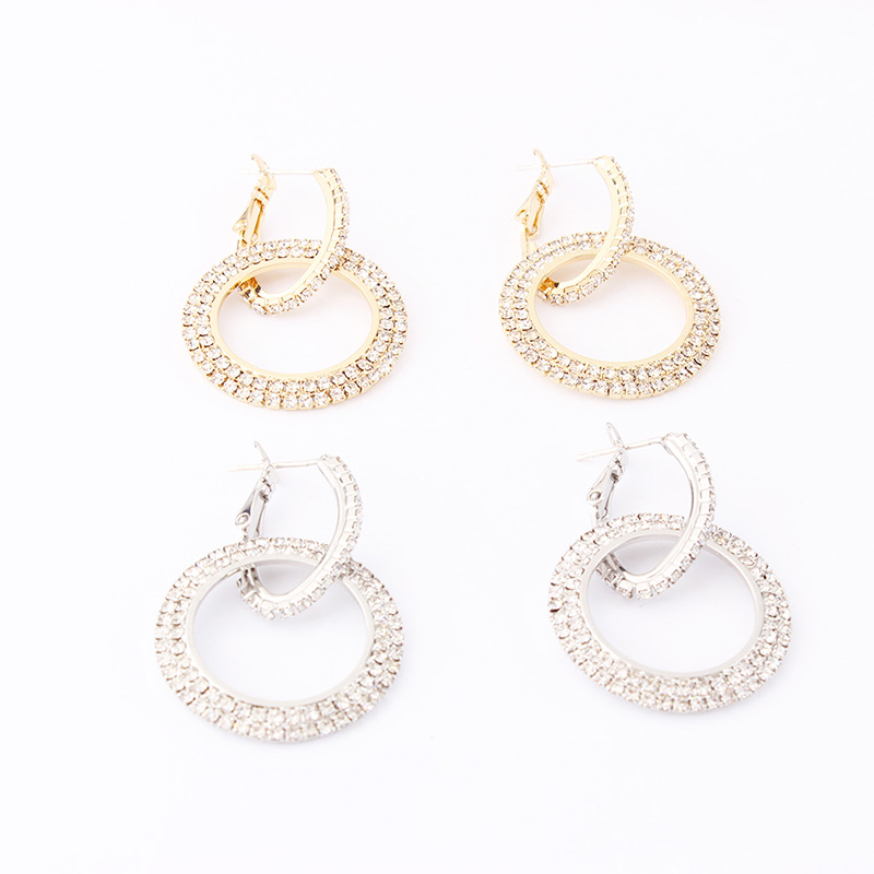 Fashion Silver Color Full Diamond Decorated Round Earrings,Hoop Earrings