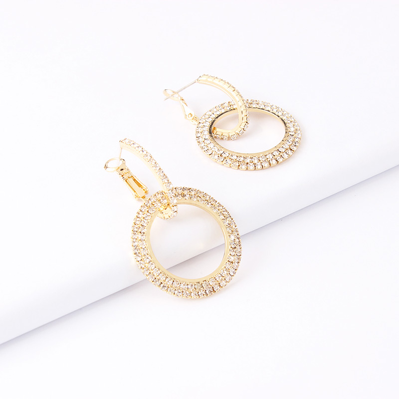 Fashion Gold Color Full Diamond Decorated Round Earrings,Hoop Earrings