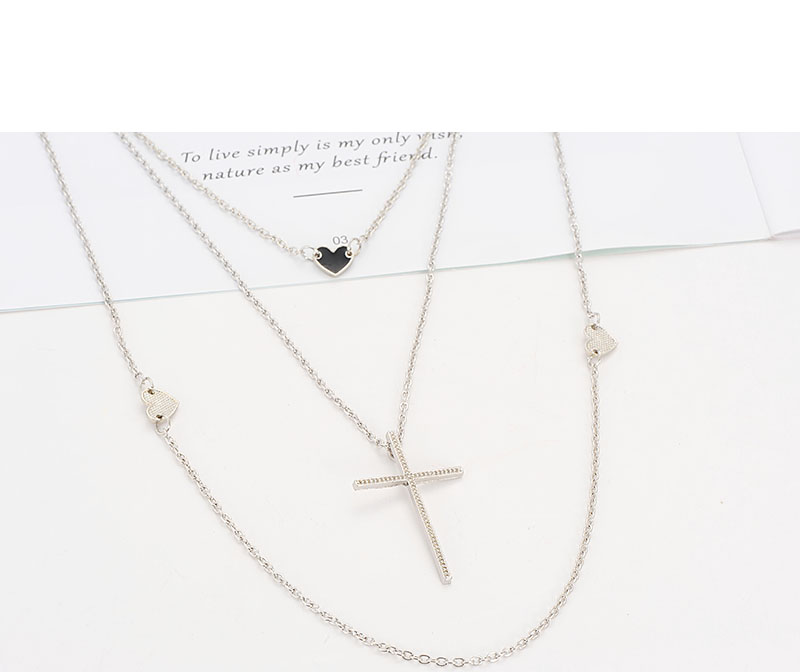 Fashion Silver Color Cross Shape Decorated Necklace,Multi Strand Necklaces