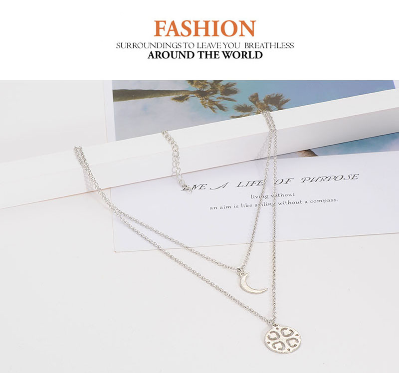 Fashion Silver Color Moon Shape Decorated Pure Color Necklace,Multi Strand Necklaces