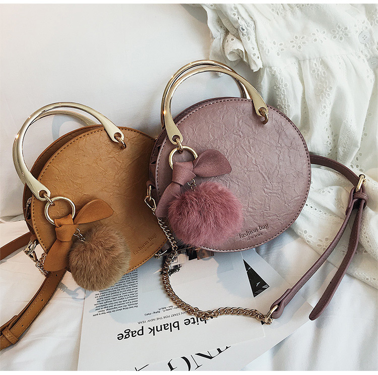 Fashion Pink Round Shape Decorated Bag,Handbags