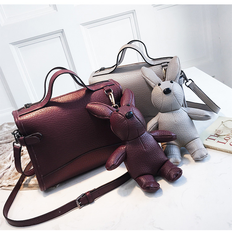 Fashion Claret Red Pure Color Decorated Bag,Handbags
