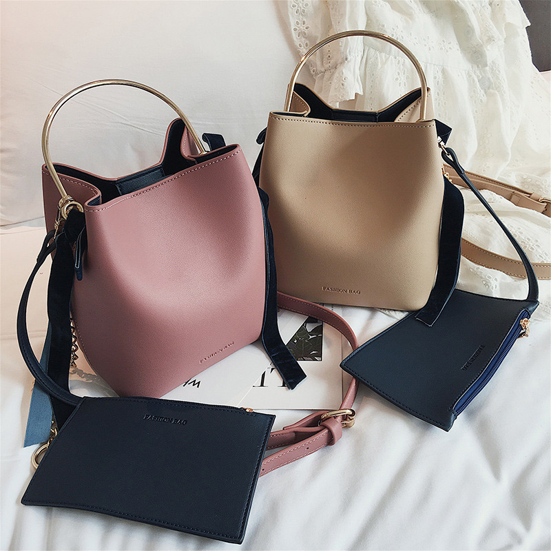 Fashion Beige Bucket Shape Decorated Bag(2 Pcs),Handbags