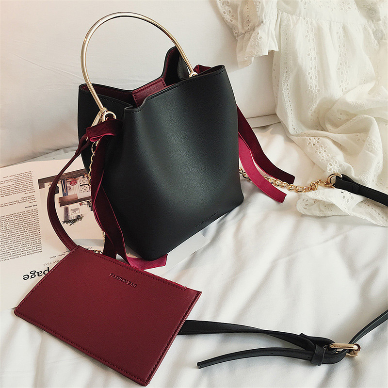 Fashion Black Bucket Shape Decorated Bag(2 Pcs),Handbags