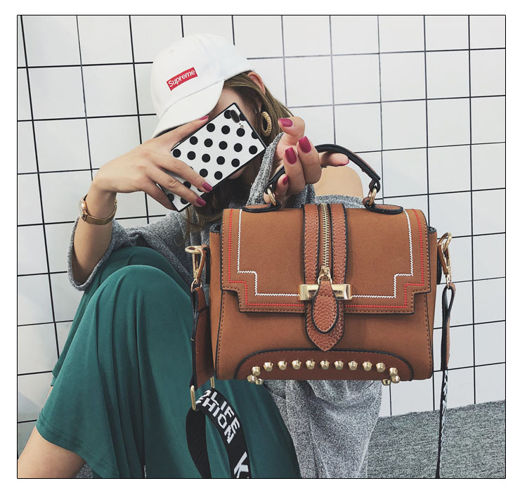 Fashion Brown Rivet Decorated Bag,Handbags