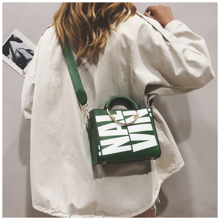 Fashion Green Letter Pattern Decorated Handbag,Handbags