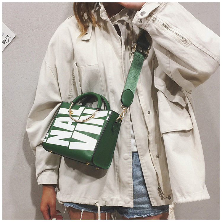 Fashion Green Letter Pattern Decorated Handbag,Handbags