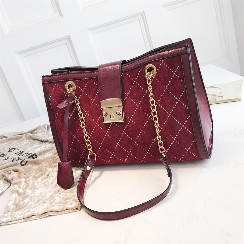 Fashion Claret Red Buckle Shape Decorated Shoulder Bag,Messenger bags