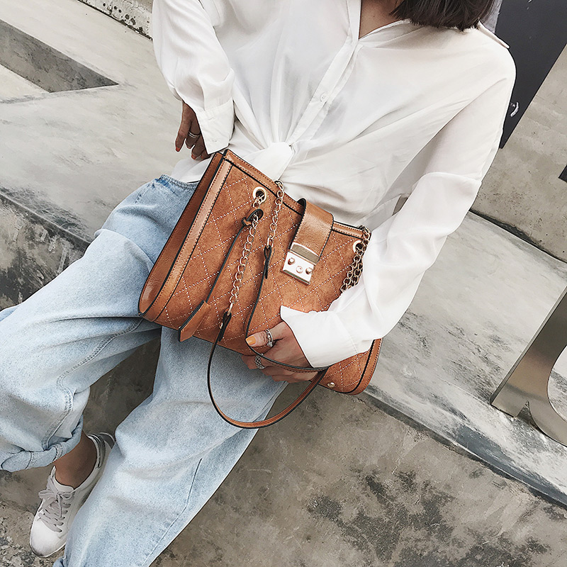Fashion Brown Buckle Shape Decorated Shoulder Bag,Messenger bags