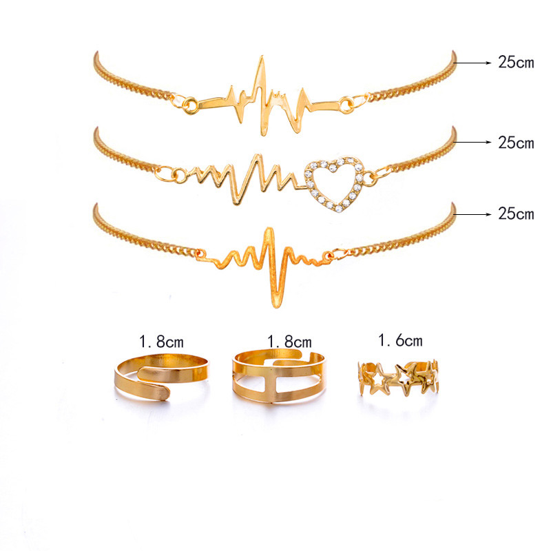 Fashion Gold Color Heart Shape Decorated Bracelet&ring (6 Pcs ),Jewelry Sets