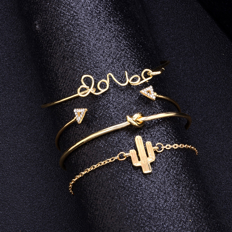 Fashion Gold Color Triangle Shape Decorated Bracelet (4 Pcs ),Fashion Bangles