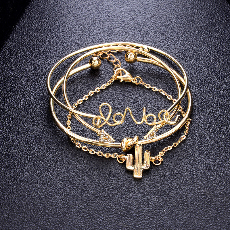 Fashion Gold Color Triangle Shape Decorated Bracelet (4 Pcs ),Fashion Bangles