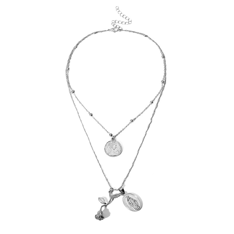 Fashion Silver Color Flower Shape Decorated Necklace,Multi Strand Necklaces