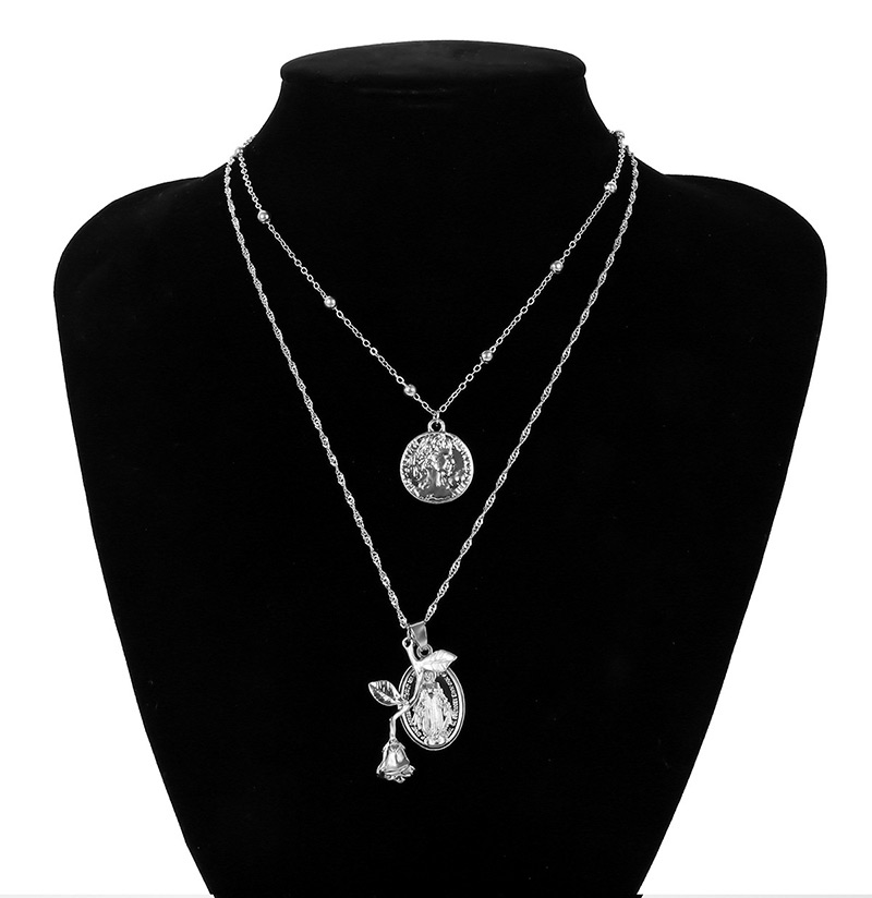Fashion Silver Color Flower Shape Decorated Necklace,Multi Strand Necklaces