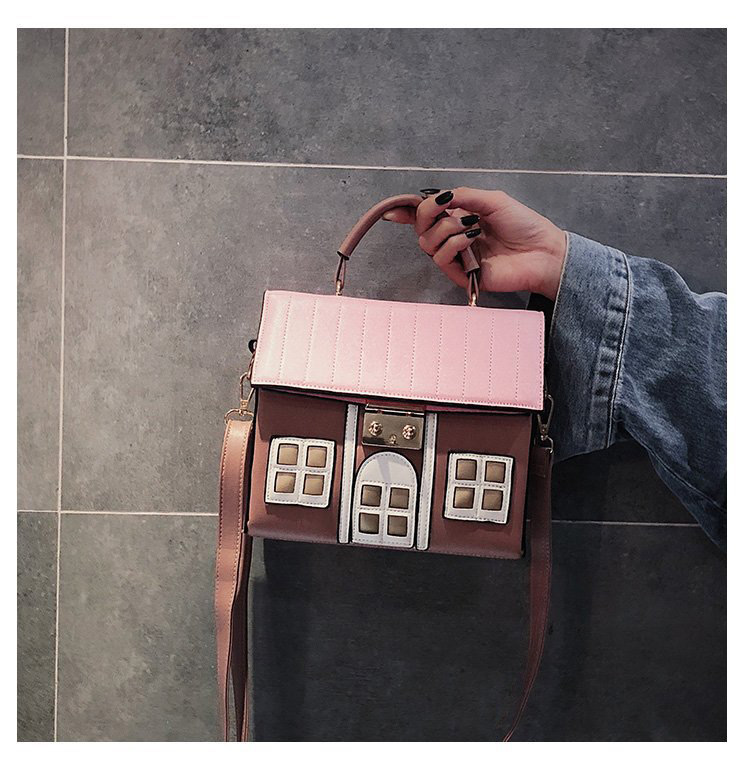 Fashion Pink House Shape Decorated Handbag,Handbags
