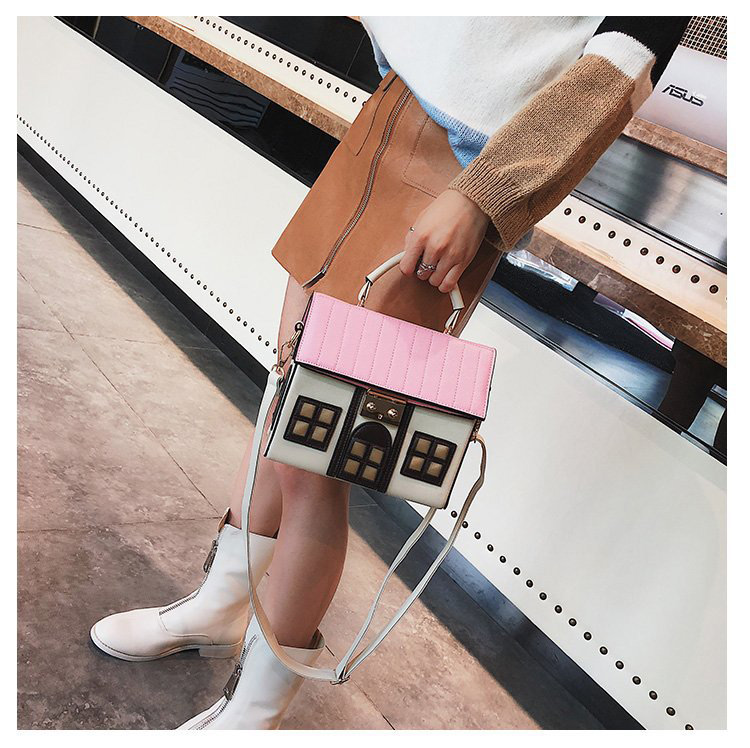 Fashion Pink House Shape Decorated Handbag,Handbags