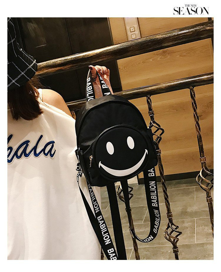Fashion Black Smile Face Pattern Decorated Backpack,Backpack