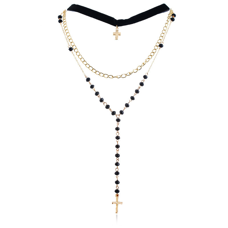 Fashion Gold Color+black Cross Shape Decorated Earrings,Multi Strand Necklaces