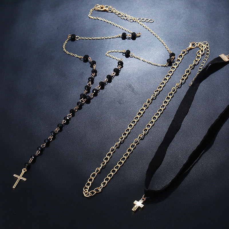 Fashion Gold Color+black Cross Shape Decorated Earrings,Multi Strand Necklaces