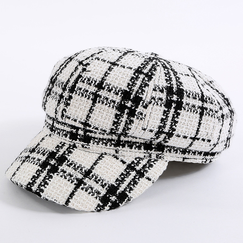 Simple White Grid Pattern Decorated Hat,Baseball Caps