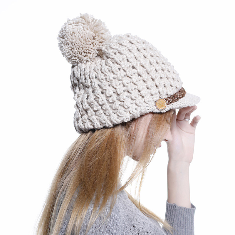 Simple White Pom Ball Decorated Pure Color Hat,Knitting Wool Hats