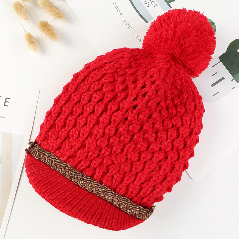 Simple Red Pom Ball Decorated Pure Color Hat,Knitting Wool Hats